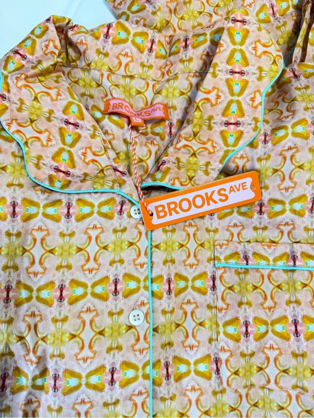 NEW Brooks Ave Cotton Pajama Set L Matching Sleep Set Scallop lounge luxury